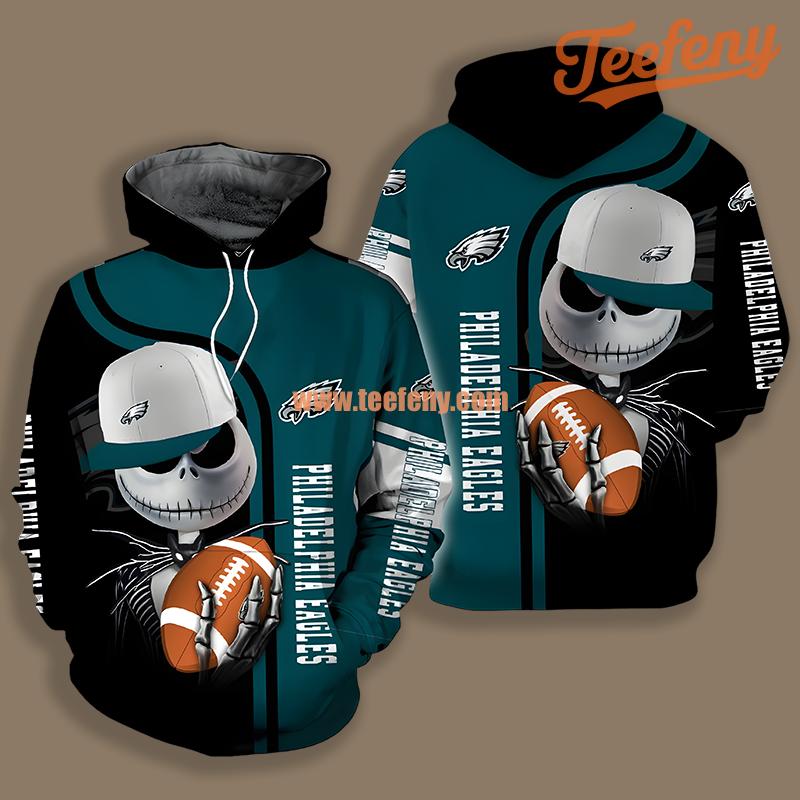 Philadelphia Eagles Jack Skellington Blue Black Realistic 3D Hoodie