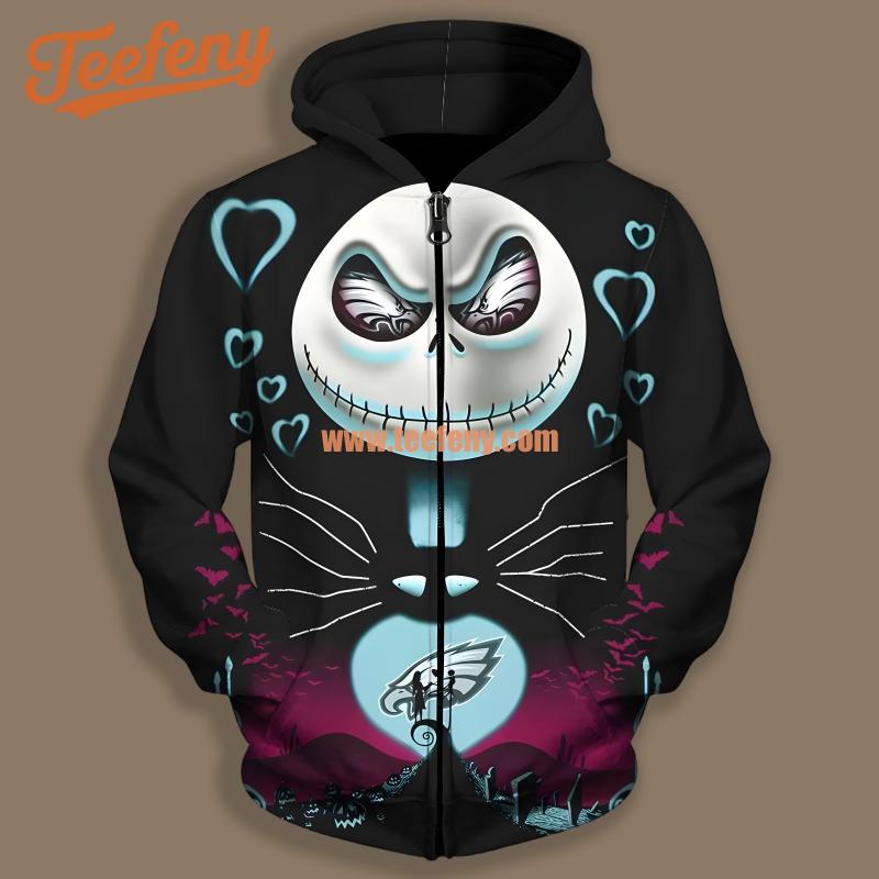 Philadelphia Eagles Jack Skellington Halloween Black Printing 3D Hoodie