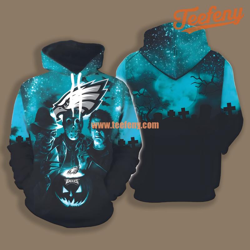 Philadelphia Eagles Jason Krueger Halloween Black Blue 3D Hoodie For Men