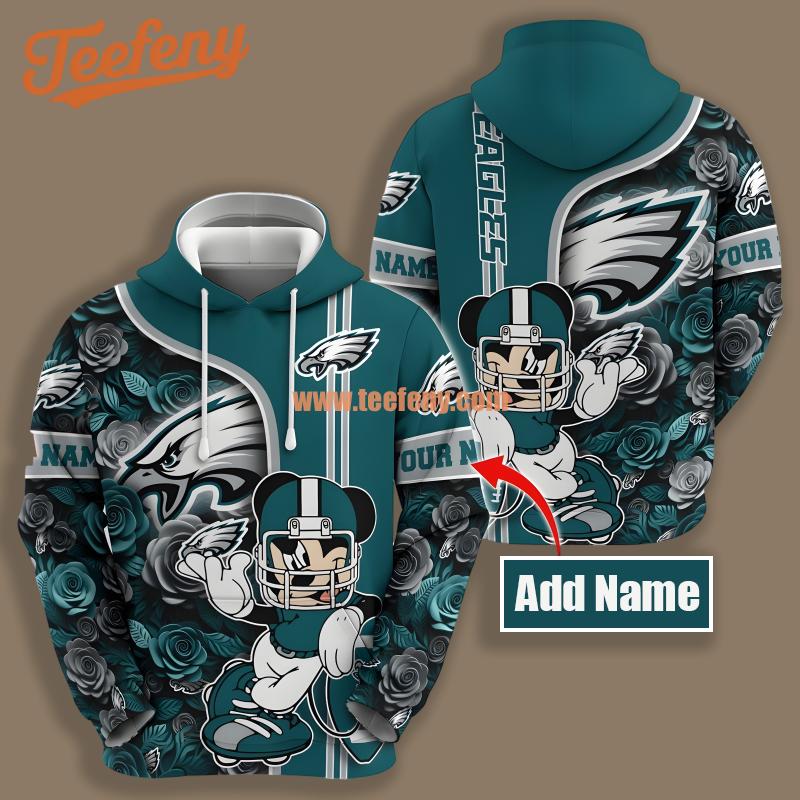 Philadelphia Eagles Mickey Flower Blue 3D Graphic Hoodie
