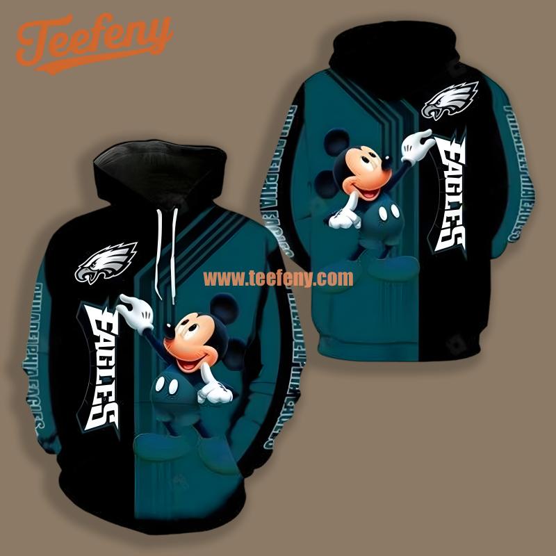 Philadelphia Eagles Mickey Mouse Black Blue Pullover 3D Hoodie