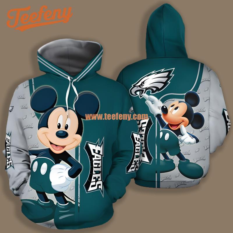 Philadelphia Eagles Mickey Mouse Blue Grey 3D Cool Hoodie
