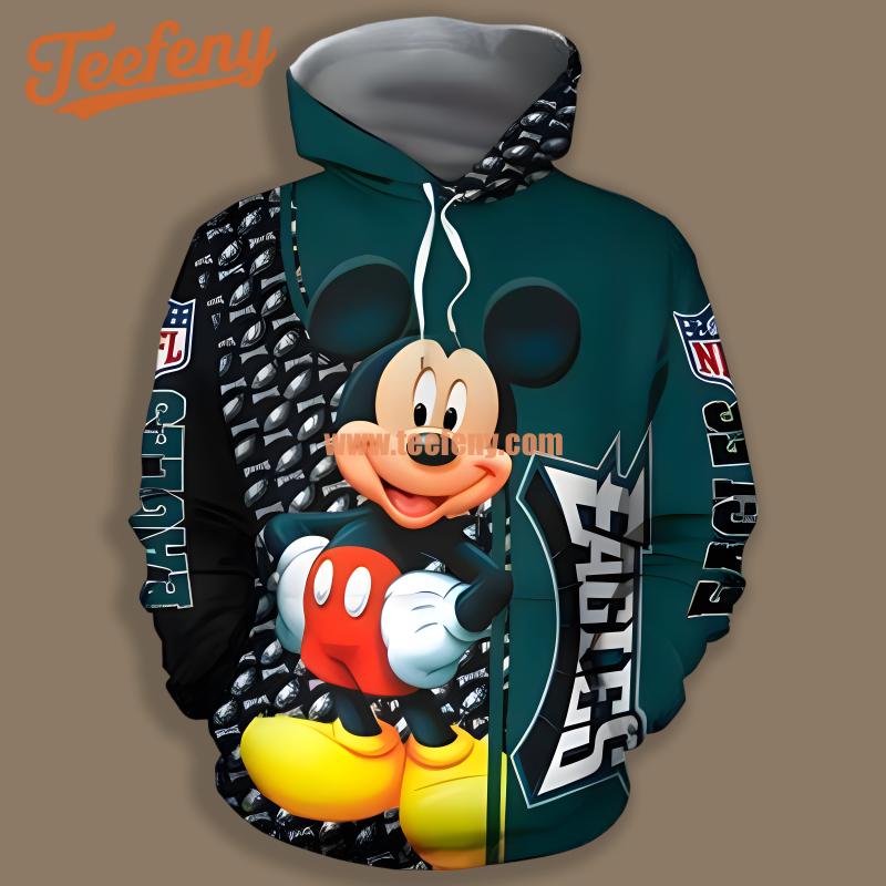 Philadelphia Eagles Mickey Mouse Christmas Blue Unisex 3D Hoodie