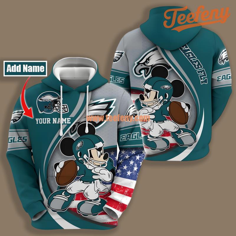 Philadelphia Eagles Mickey Mouse Green White 3D Puff Print Hoodie