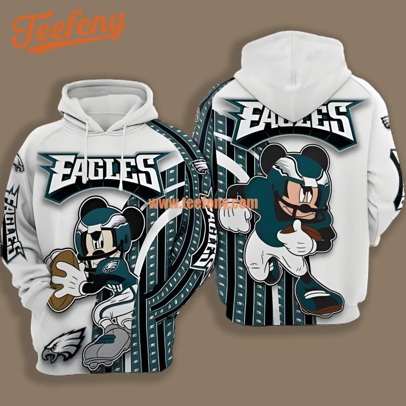 Philadelphia Eagles Mickey Mouse White Blue 3D Youth Hoodie