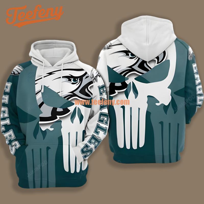 Philadelphia Eagles Punisher Skull White Blue 3D Realistic Hoodie