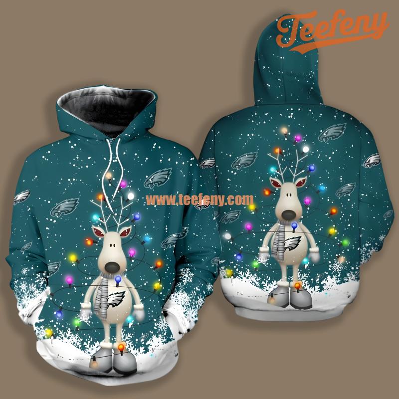 Philadelphia Eagles Reindeer Christmas White Blue 3D Hoodie