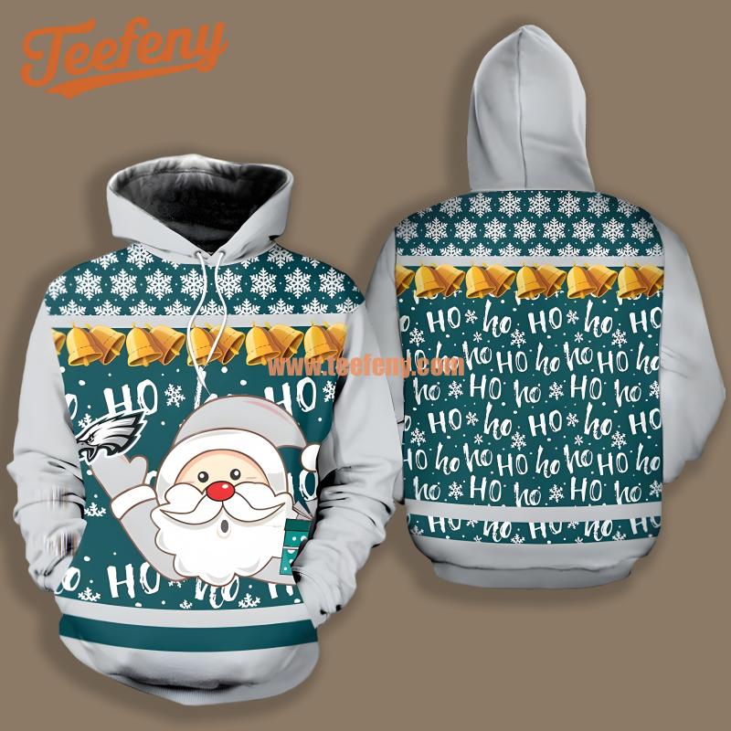 Philadelphia Eagles Santa Claus Christmas White Blue 3D Printed Hoodie