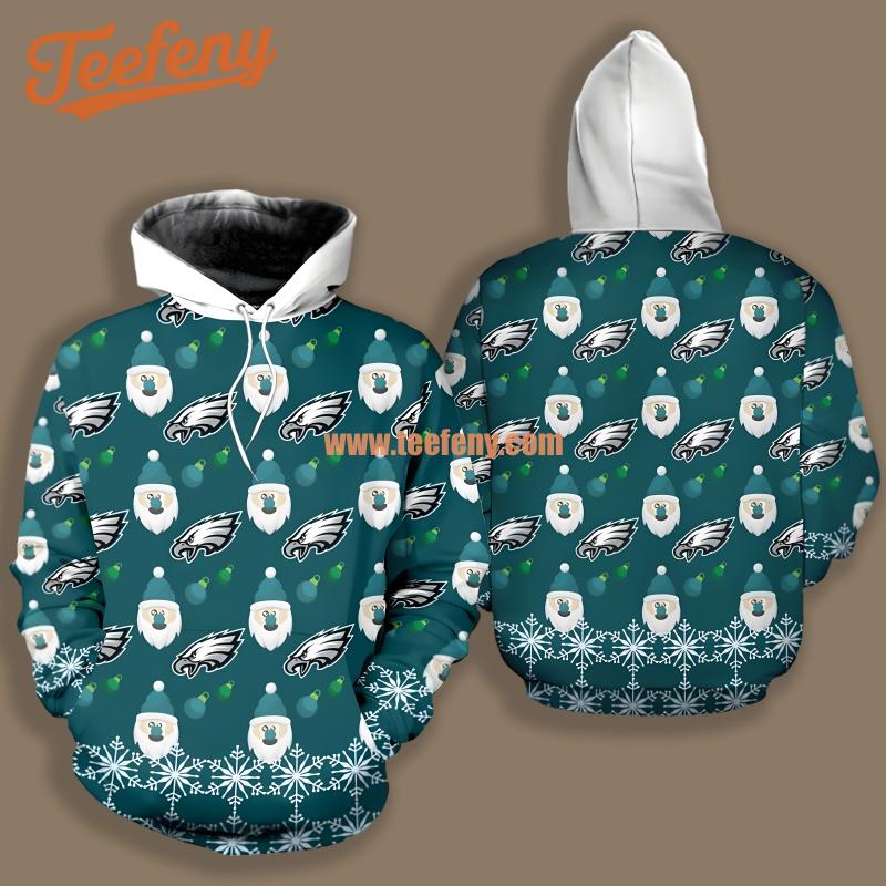 Philadelphia Eagles Santa Clause White Blue Printed 3D Hoodie