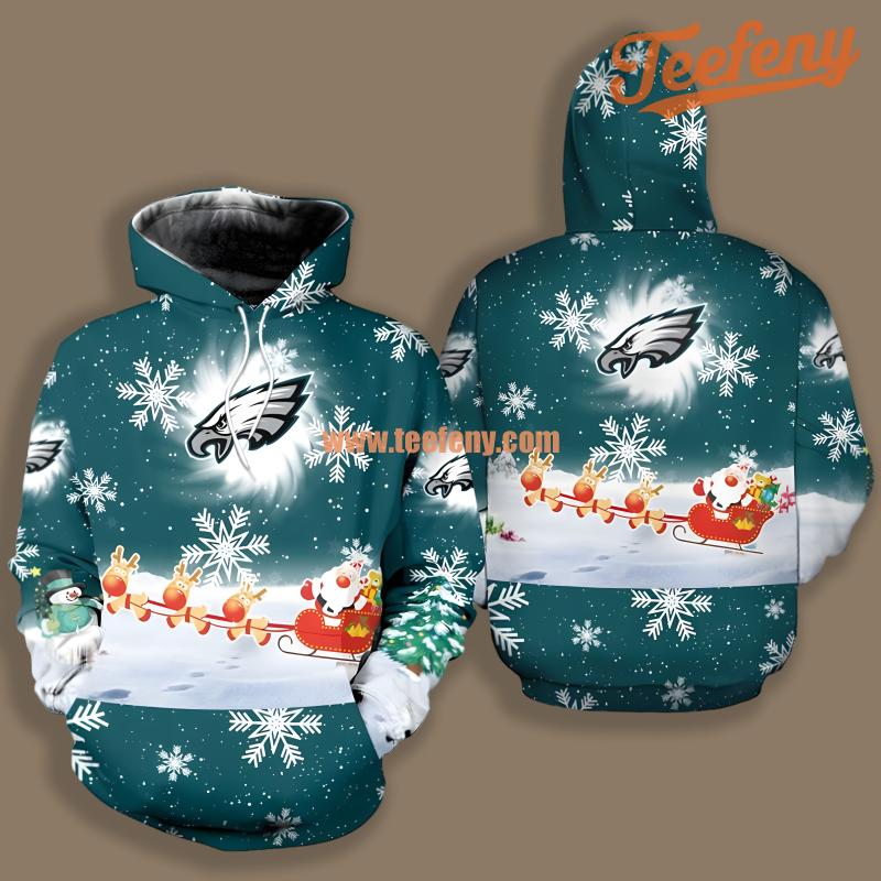 Philadelphia Eagles Santa Coming White Blue 3D Pullover Hoodie