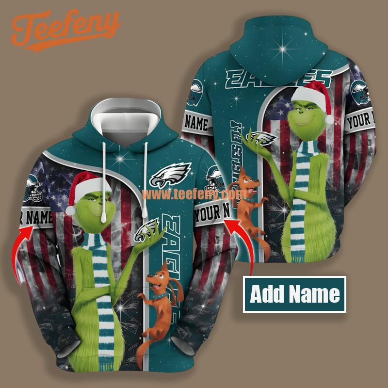 Philadelphia Eagles Santa Grinch Christmas Blue 3D Full Print Hoodie