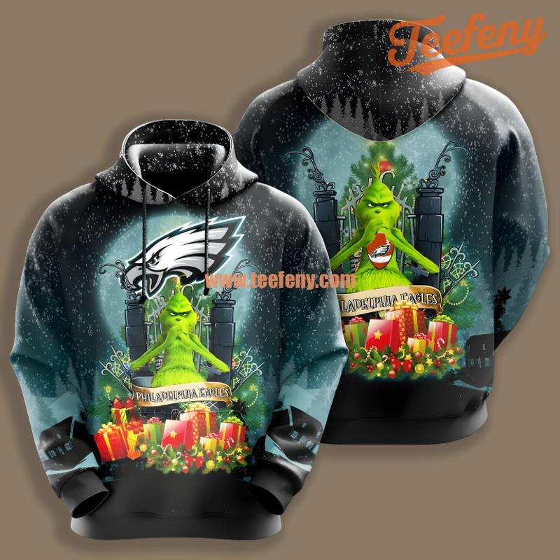 Philadelphia Eagles Santa Grinch Christmas Blue 3D Hoodie Zipper