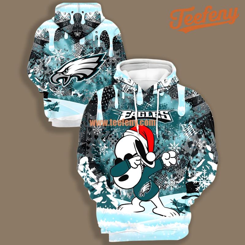 Philadelphia Eagles Santa Snoopy Christmas White Blue 3D Pullover Hoodie