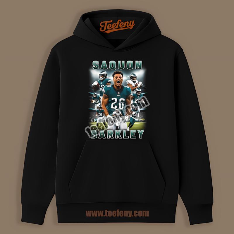 Philadelphia Eagles Saquon Barkley Number 26 Action Collage Hoodie Philadelphia Eagles Saquon Barkley Number 26 Action Collage Hoodie