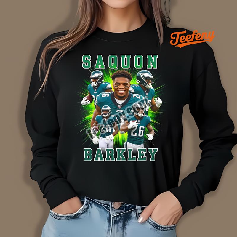 Philadelphia Eagles Saquon Barkley Number 26 Neon Green Football Long Sleeve Philadelphia Eagles Saquon Barkley Number 26 Neon Green Football Long Sleeve