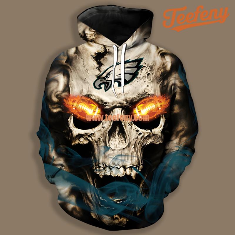 Philadelphia Eagles Skull Black Grey Print 3D Hoodie