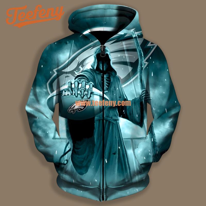 Philadelphia Eagles Skull Blue 3D Graphic Hoodie
