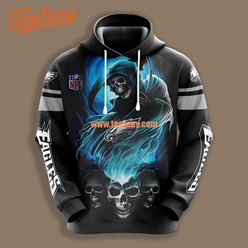 Philadelphia Eagles Skull Blue Black 3D Design Hoodie