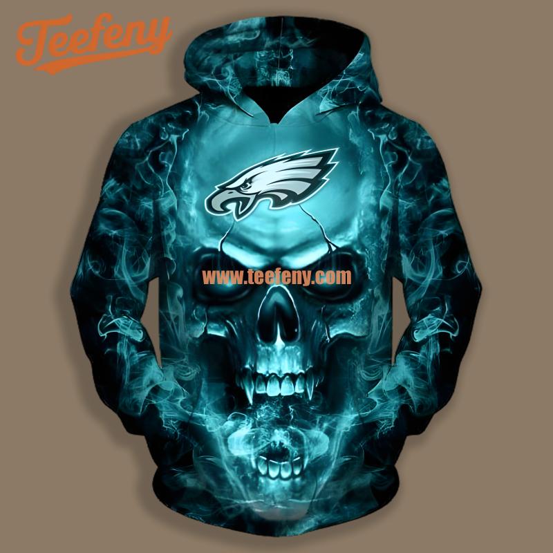 Philadelphia Eagles Skull Blue Black Unisex 3D Hoodie