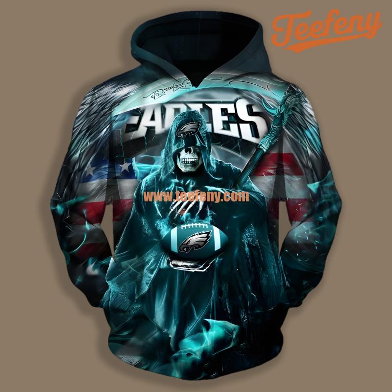 Philadelphia Eagles Skull Death Blue Black 3D Novelty Hoodie