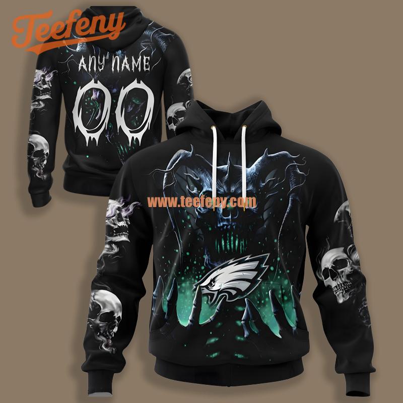 Philadelphia Eagles Skull Power Rise Black 3D Printed Hoodie