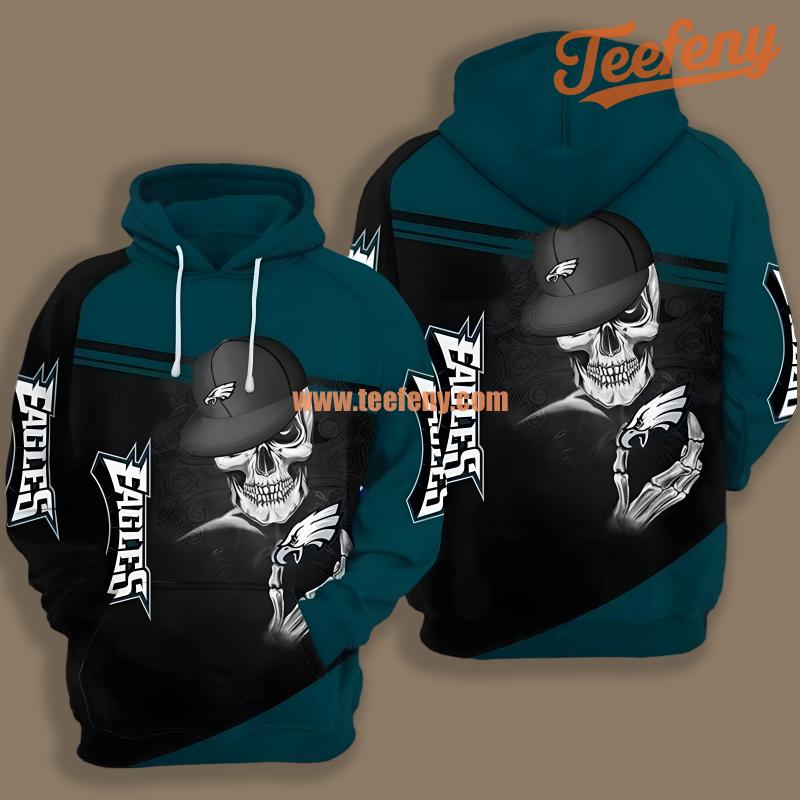 Philadelphia Eagles Skull Smoke Green Black 3D Graphic Hoodie