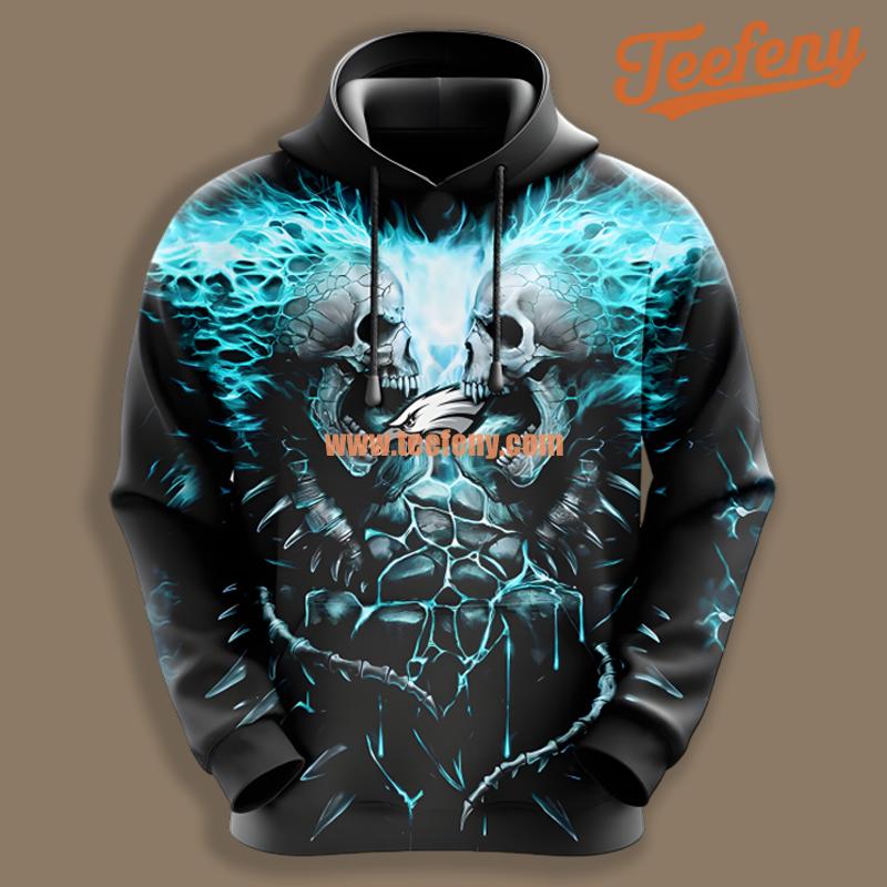 Philadelphia Eagles Skull Unleash Blue Black 3D Youth Hoodie