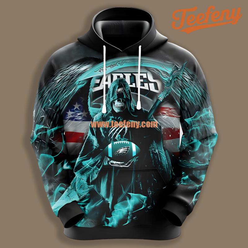 Philadelphia Eagles Skull Uprising Blue Black 3D Cool Hoodie