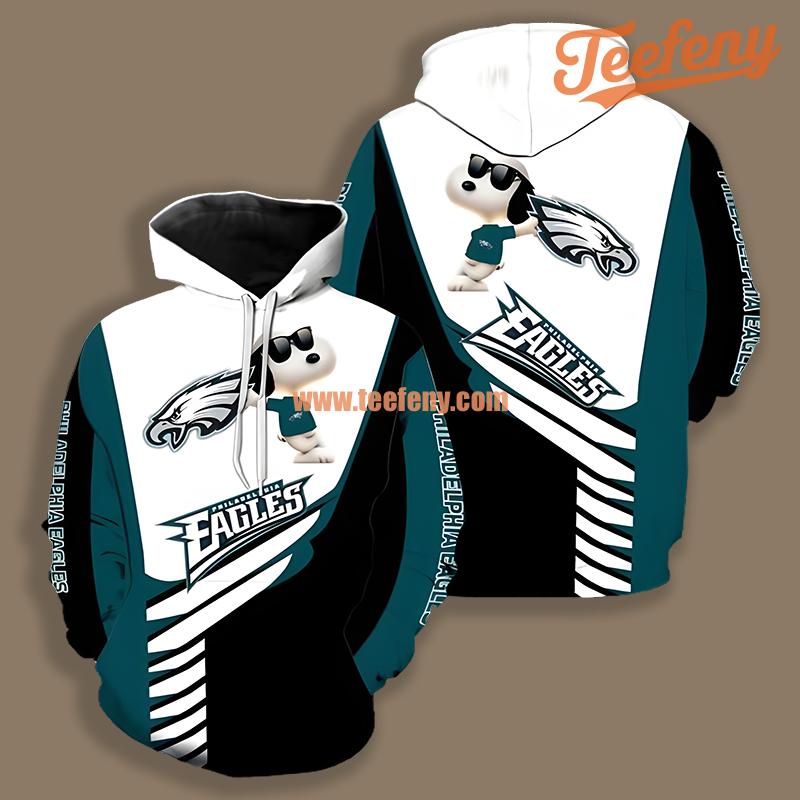 Philadelphia Eagles Snoopy White Blue 3D Hoodie For Men