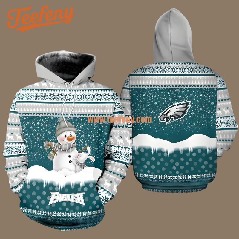 Philadelphia Eagles Snowman Christmas White Blue Horror 3D Hoodie