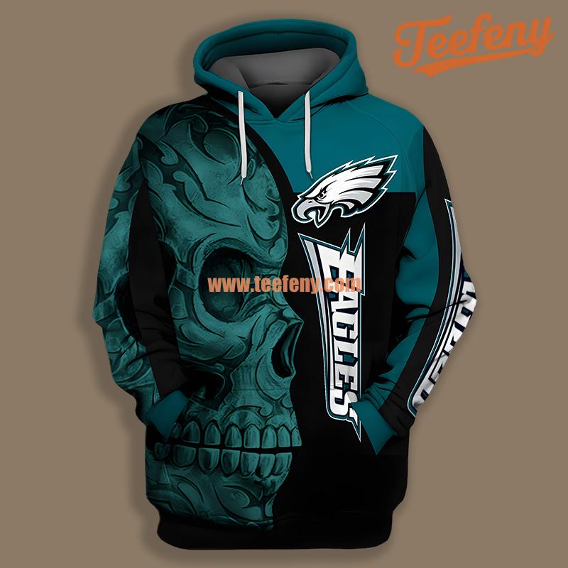 Philadelphia Eagles Tribal Skull Blue Black 3D Design Hoodie