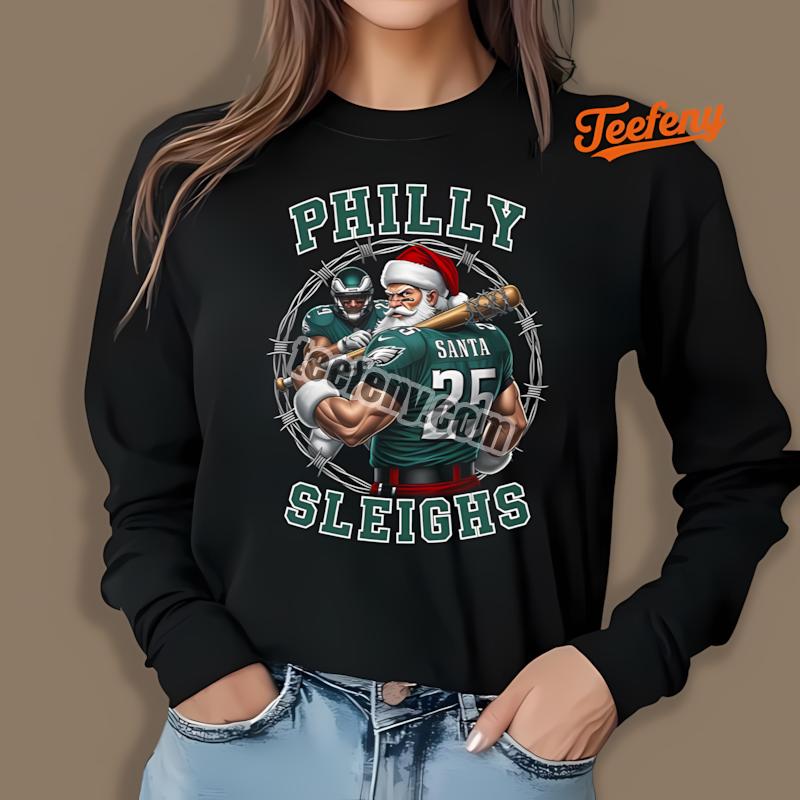 Philly Sleighs Philadelphia Eagles Christmas Santa Long Sleeve Philly Sleighs Philadelphia Eagles Christmas Santa Long Sleeve
