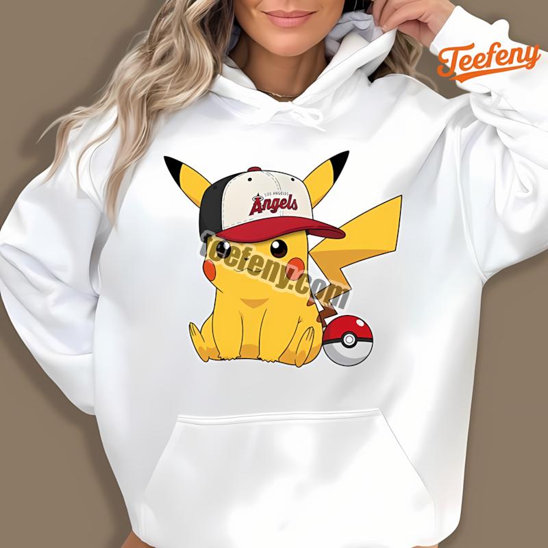 Pikachu Wearing Los Angeles Angels Baseball Hat Hoodie Pikachu Wearing Los Angeles Angels Baseball Hat Hoodie