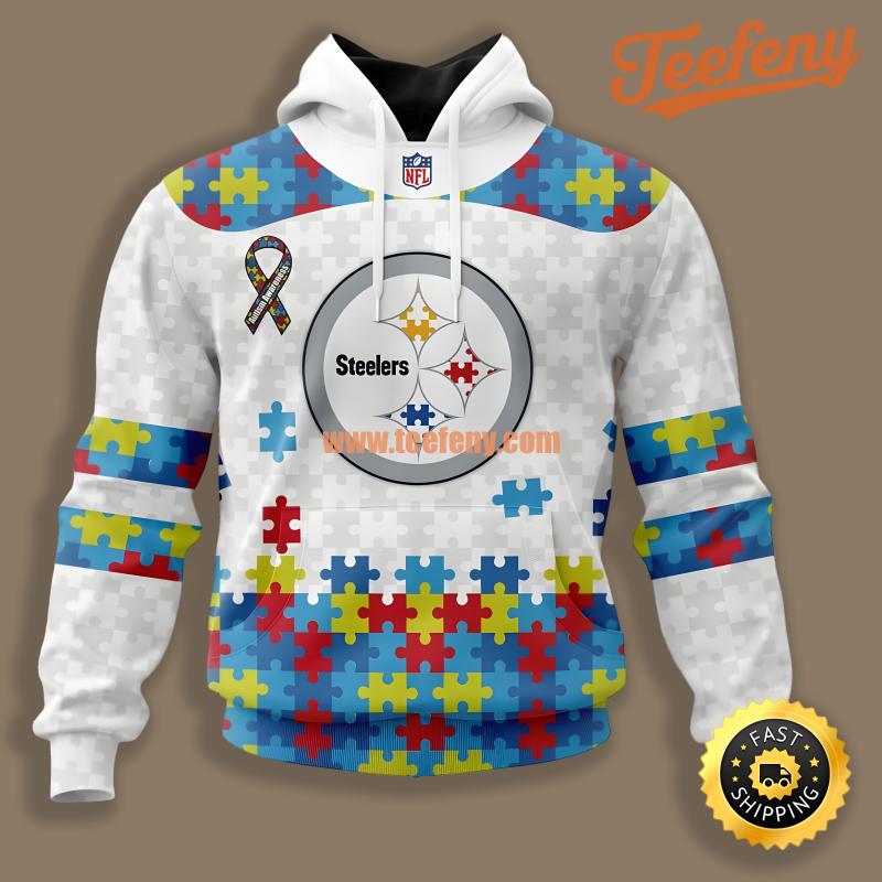 Pittsburgh Steelers Autism Awareness White Blue 3D Hoodie Jacket