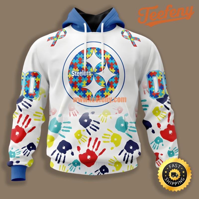 Pittsburgh Steelers Autism Awareness White Blue Realistic 3D Hoodie