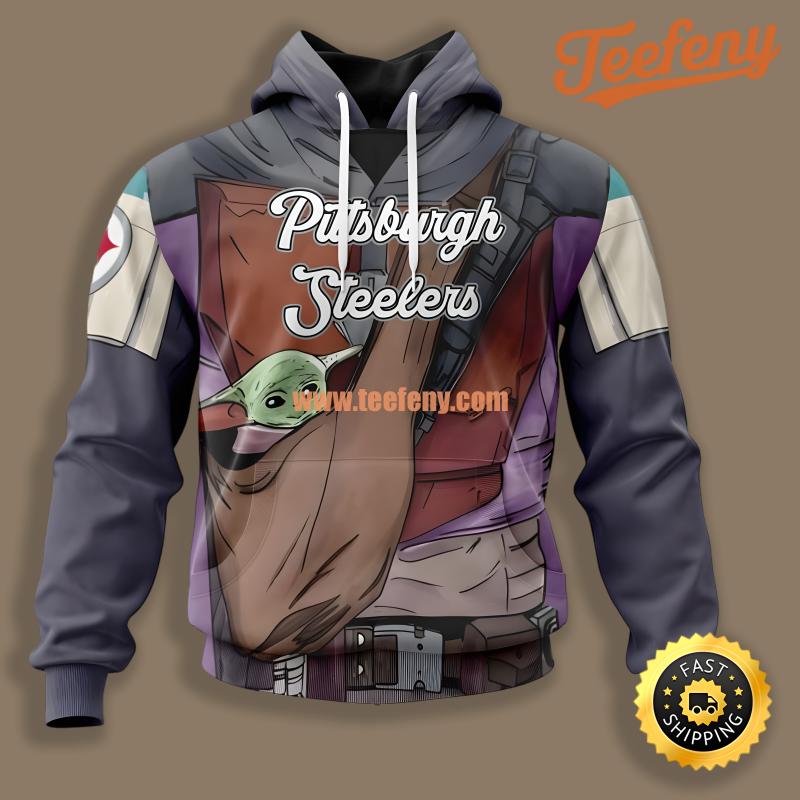 Pittsburgh Steelers Baby Yoda Grey 3D Unisex Hoodie