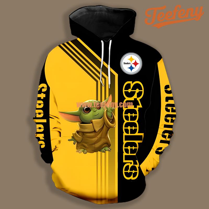 Pittsburgh Steelers Baby Yoda Star Wars Black Yellow 3D Pullover Hoodie