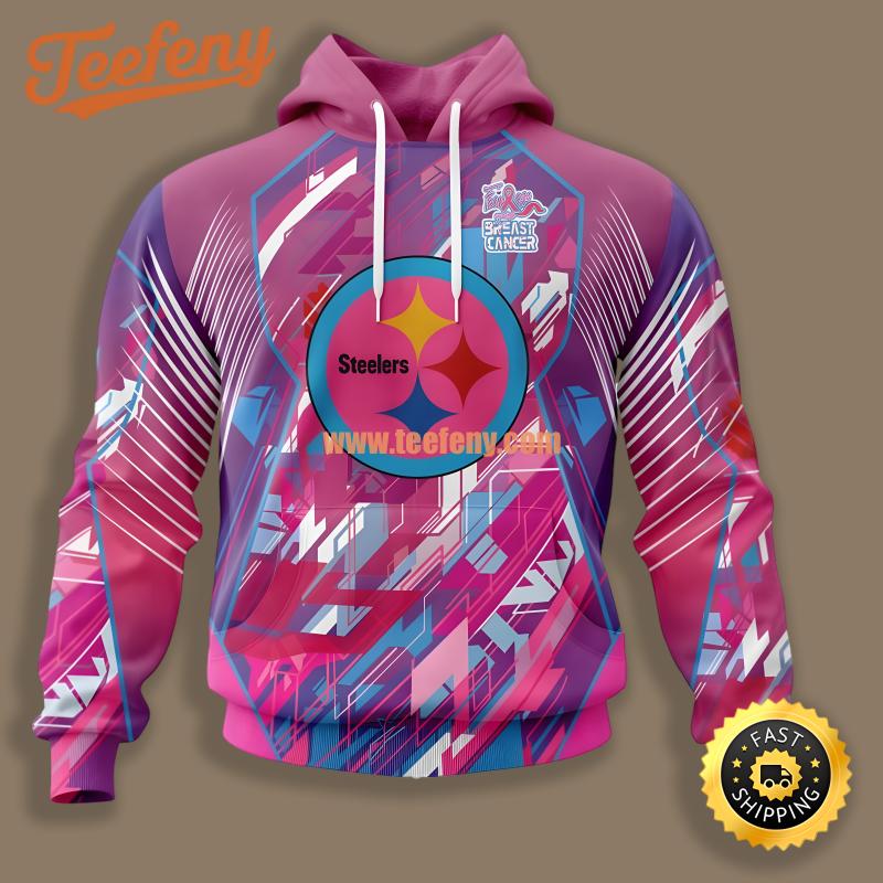 Pittsburgh Steelers Breast Cancer Blue Pink 3D Hoodie Pullover
