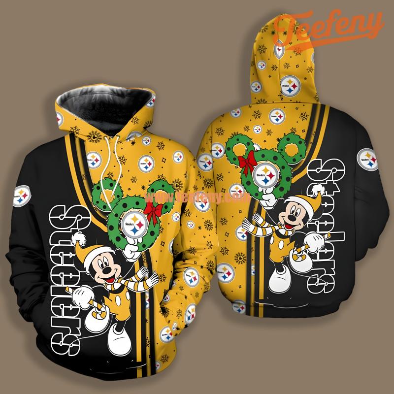 Pittsburgh Steelers Christmas Mickey Yellow Black 3D Fashion Hoodie