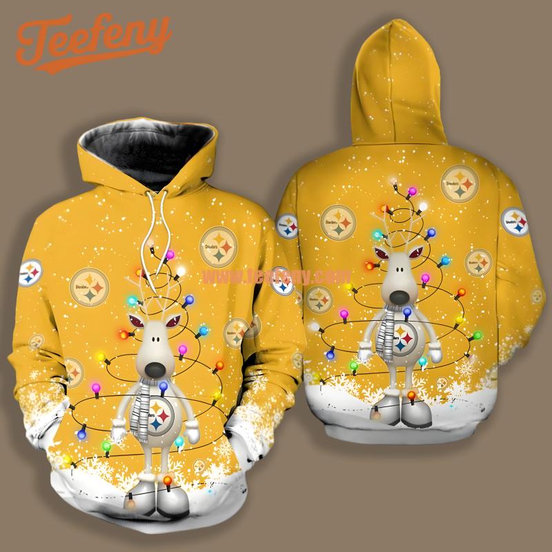 Pittsburgh Steelers Christmas Reindeer Yellow White 3D Hoodie For Sale