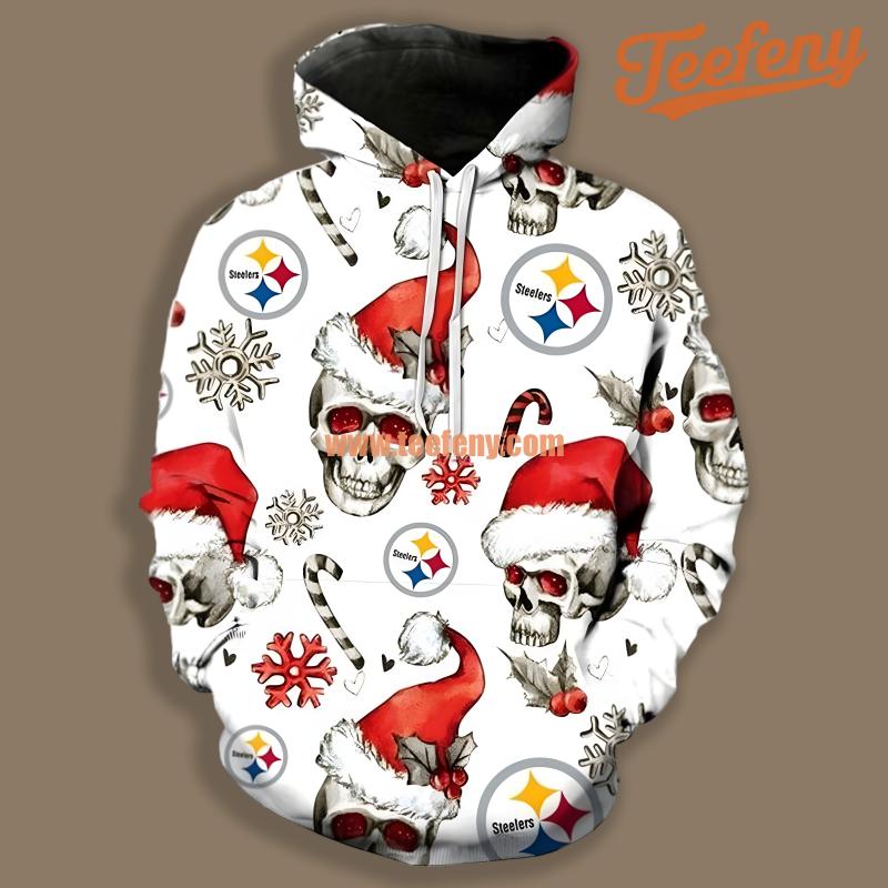 Pittsburgh Steelers Christmas Skull White Red 3D Cool Hoodie