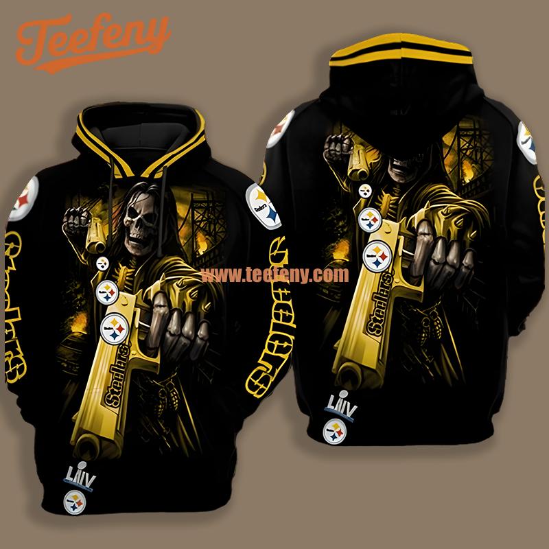Pittsburgh Steelers Death Horror Black Yellow 3D Design Hoodie