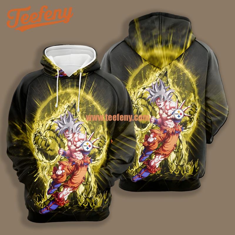 Pittsburgh Steelers Goku Dragon Yellow Grey 3D Hoodie