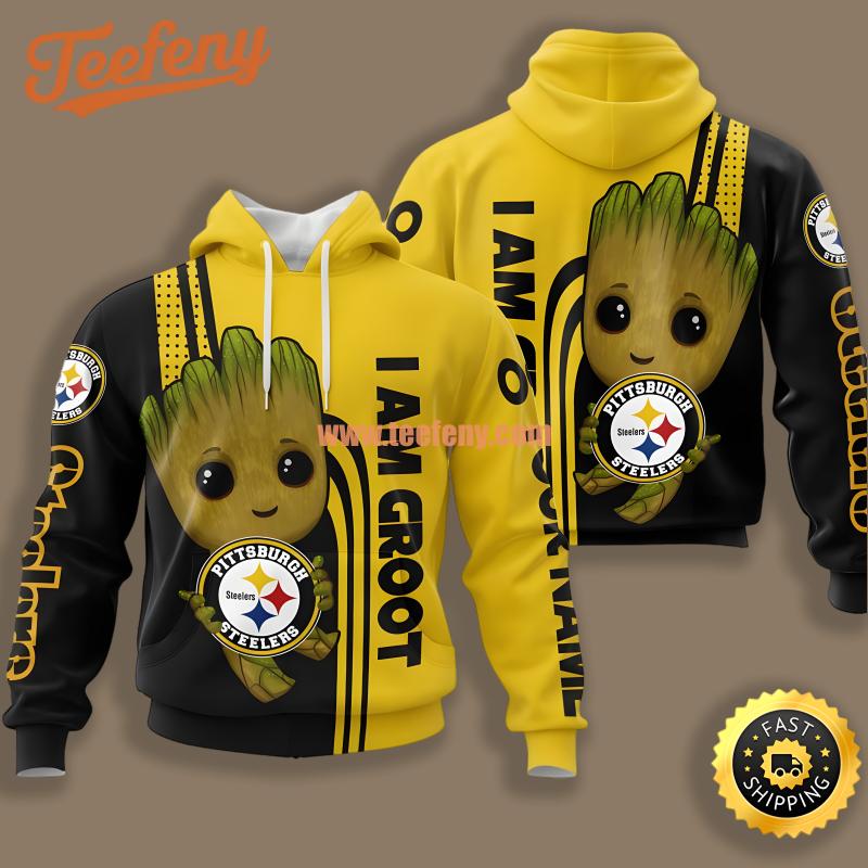 Pittsburgh Steelers Groot Black Yellow Pullover 3D Hoodie