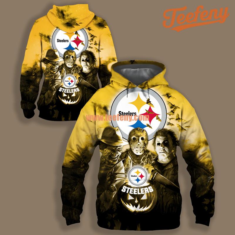 Pittsburgh Steelers Halloween Freddy Myers Yellow 3D Boys Hoodie