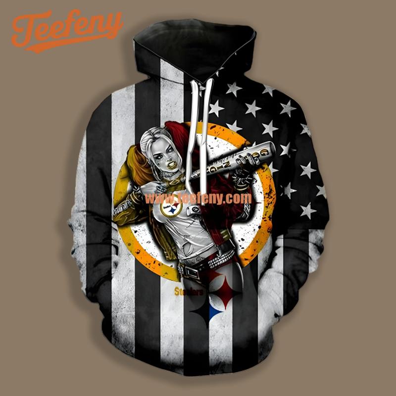 Pittsburgh Steelers Harley Quinn Black White For Men 3D Hoodie