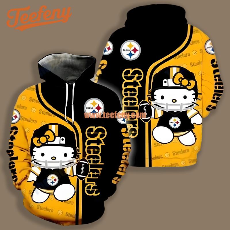 Pittsburgh Steelers Hello Kitty Yellow Black 3D Mens Hoodie