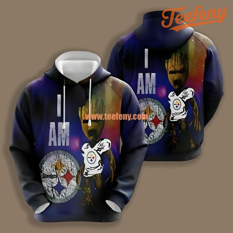 Pittsburgh Steelers I Am Groot Blue 3D Realistic Hoodie