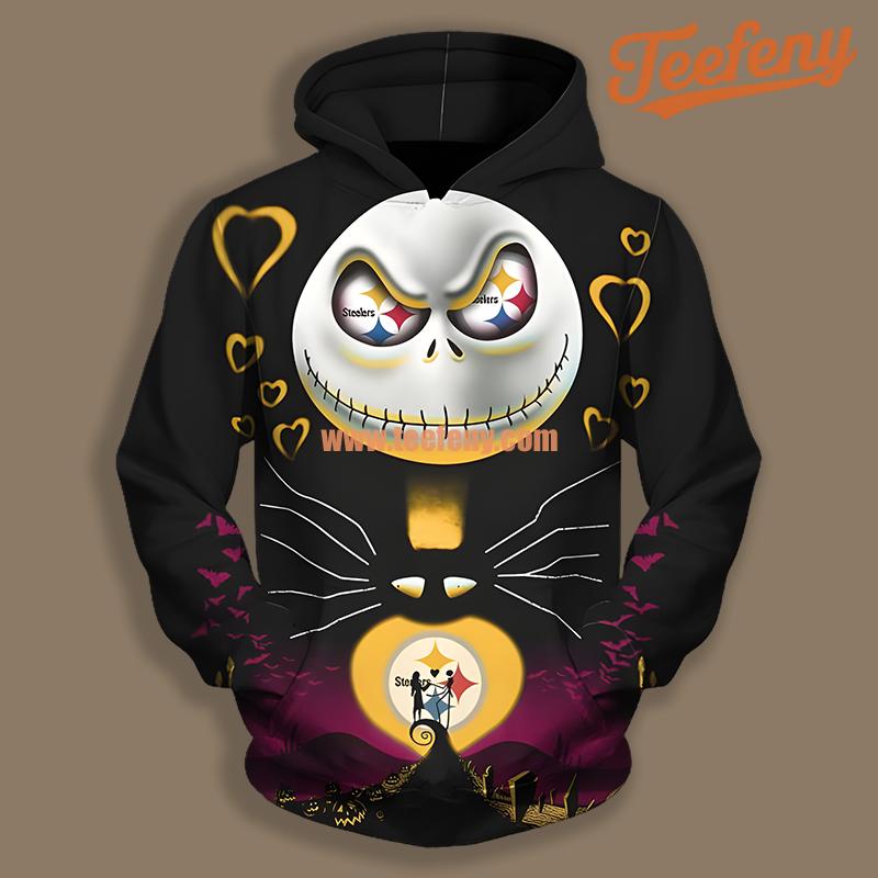Pittsburgh Steelers Jack Skellington Halloween Black Printed 3D Hoodie