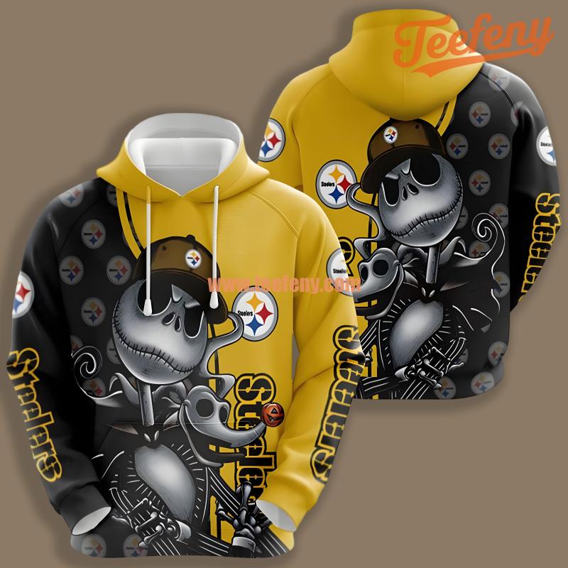 Pittsburgh Steelers Jack Skellington Yellow Black For Men 3D Hoodie